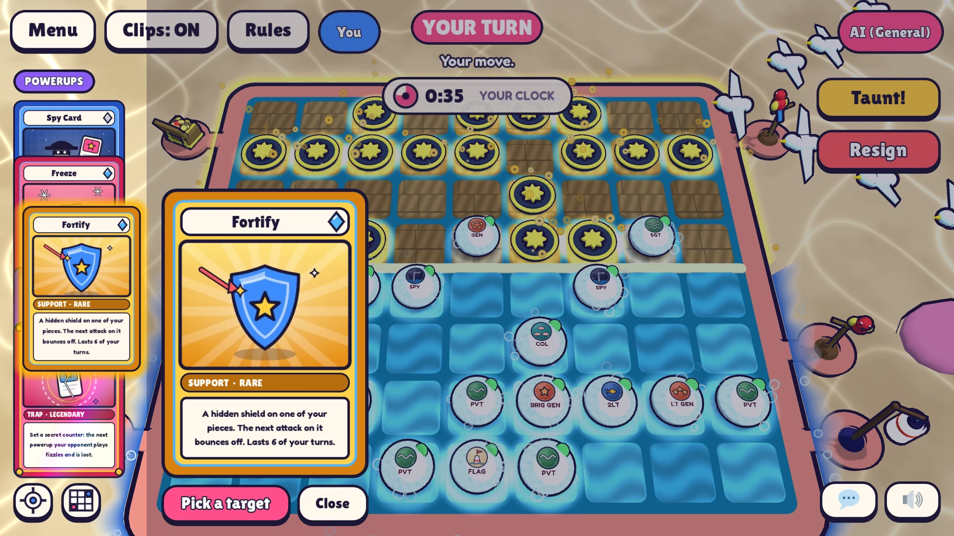 Powerups: fog, decoys, intel and traps.